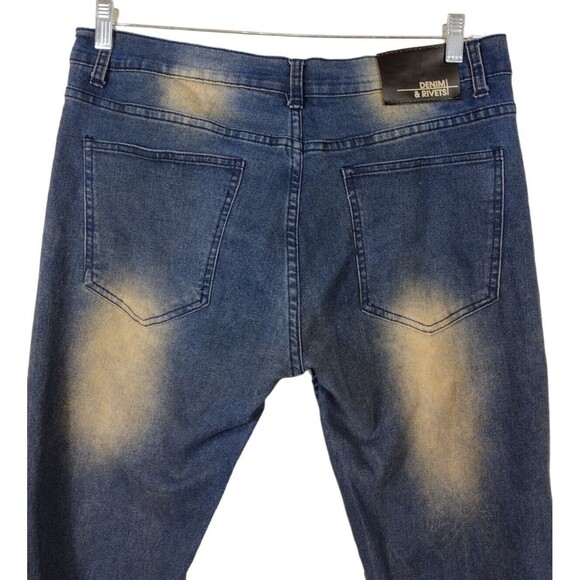 Denim & Rivets Mens Size 34 Jeans Blue Straight Leg Acid Wash Stretch Dark Denim - Picture 9 of 10